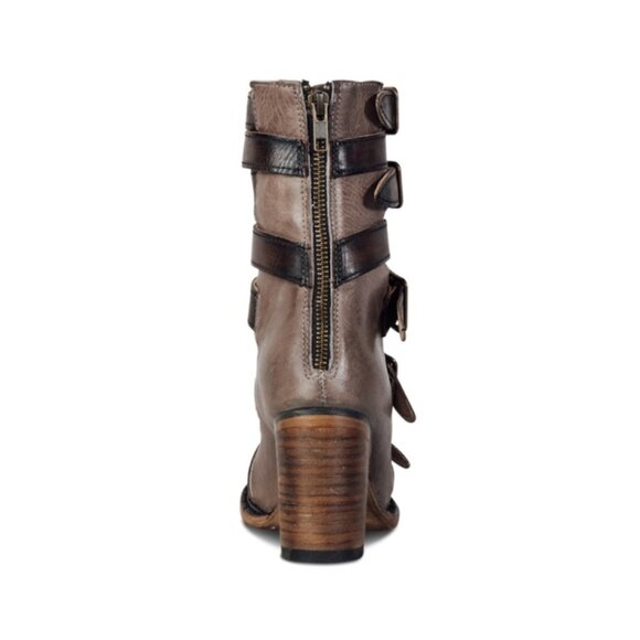 Freebird Steven Bond Stone Leather Distressed Strappy Edgy Buckles Ankle Chunky - Picture 6 of 16